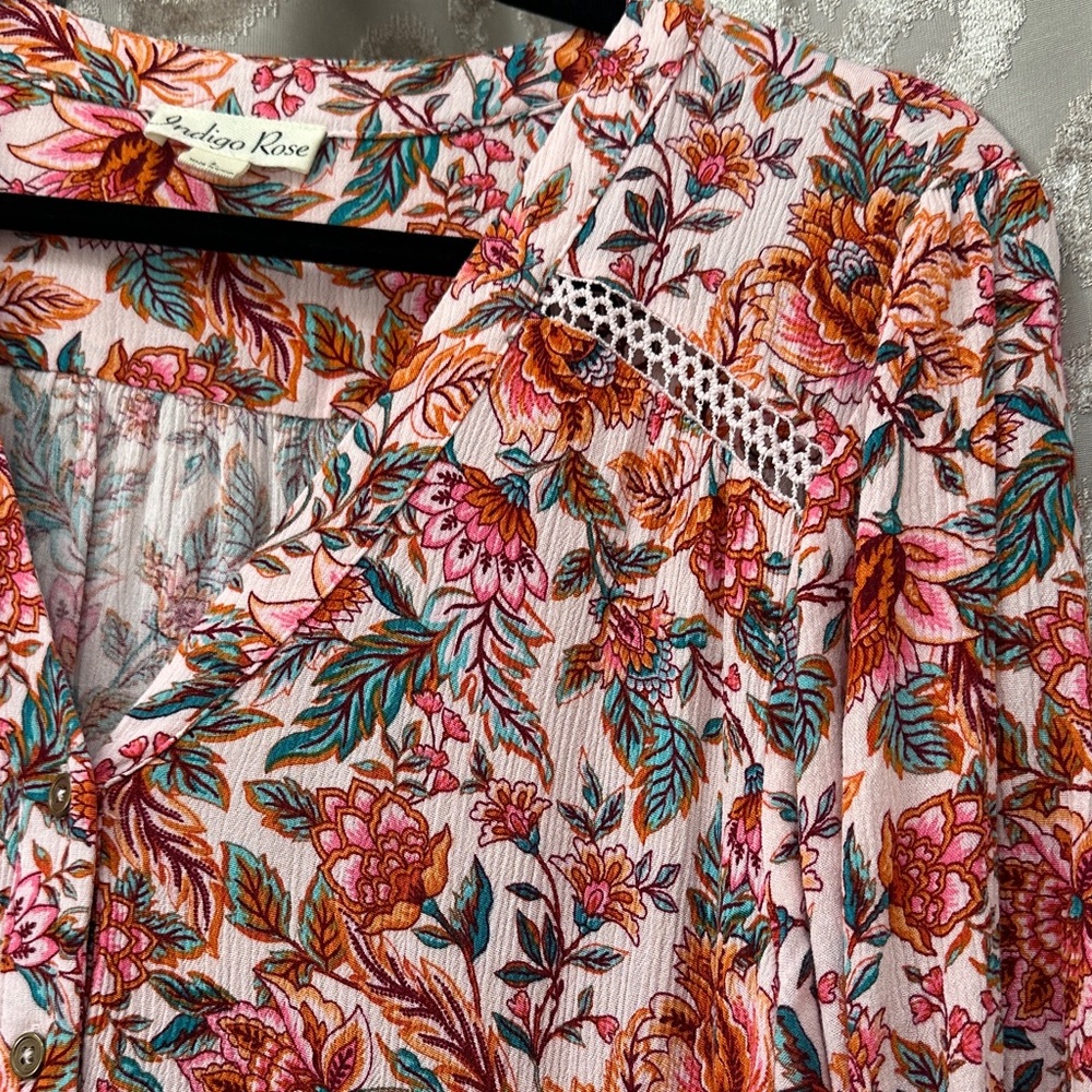 Indigo Rose Floral Pink Short Sleeve Maxi Dress Size Large - Picture 6 of 8